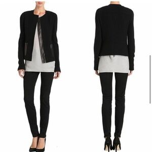 Vince Black‎ Leather Pocket Tweed Zip Moto Jacket 4